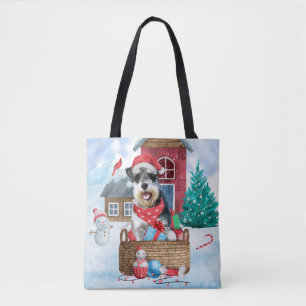 Schnauzer Dog im Schnee Weihnachtshundehaus Tasche