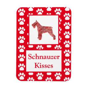 Schnauzer Dog Kisses Silhouette in Niedlicher Rote Magnet