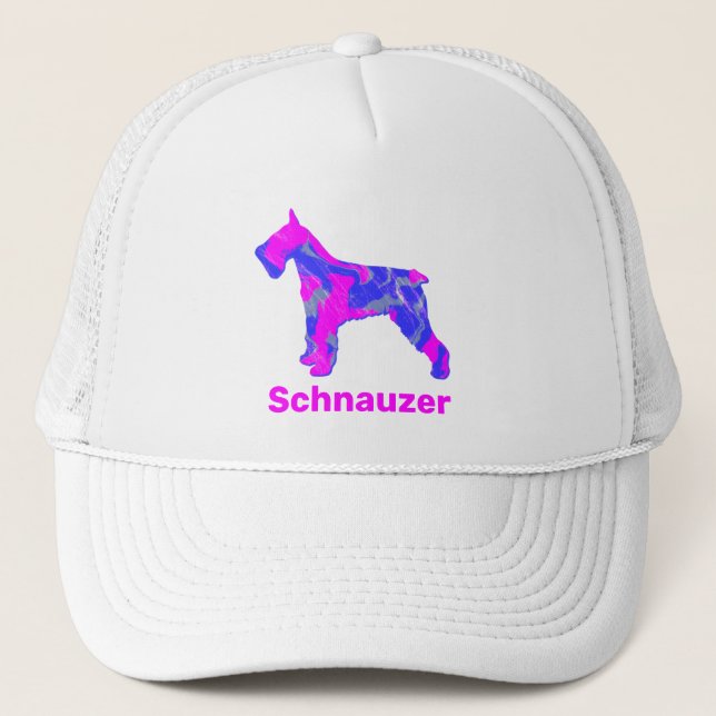 Schnauzer Dog Niedlich Pink & Blue Silhouette Truckerkappe (Vorderseite)