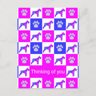Schnauzer Dog & Paw Pink & Blue Denken Sie an Sie Postkarte