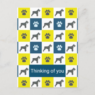 Schnauzer Dog & Paw Yellow & Blue Thinking Postkarte