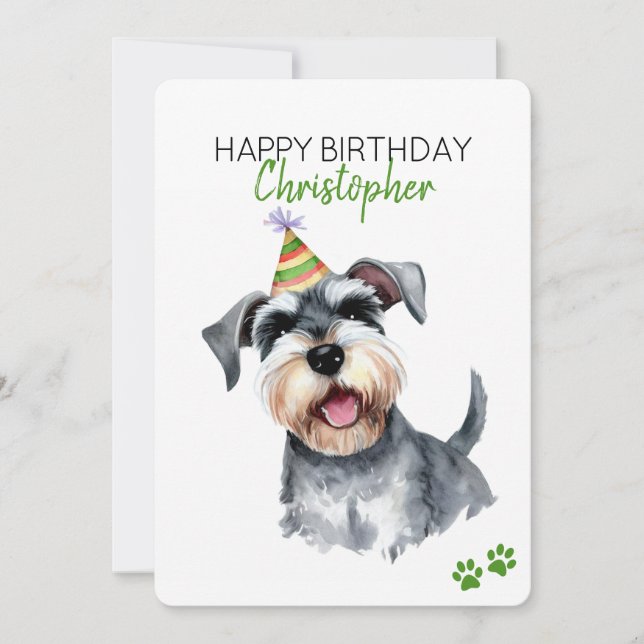 Schnauzer Dog Personalisiert Happy Birthday Flat Karte (Vorderseite)