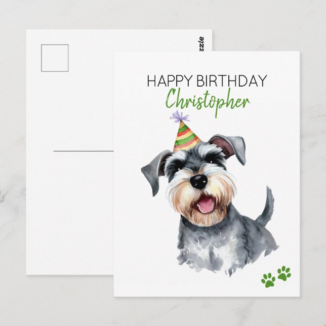 Schnauzer Dog Personalisiert Happy Birthday Postkarte (Vorne/Hinten)