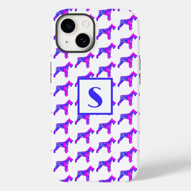 Schnauzer Dog Pink Silhouette Mono White Case-Mate iPhone 14 Hülle (Rückseite)