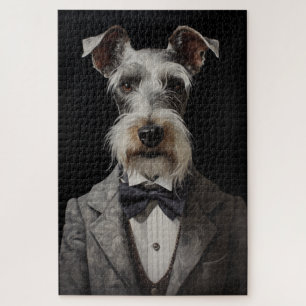 Schnauzer Dog Portrait Grau Anzug Bow Krawatte