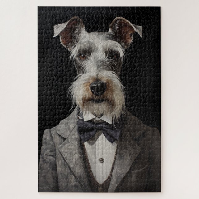 Schnauzer Dog Portrait Grau Anzug Bow Krawatte (Vertikal)