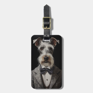 Schnauzer Dog Portrait Grau Anzug Bow Krawatte Gepäckanhänger