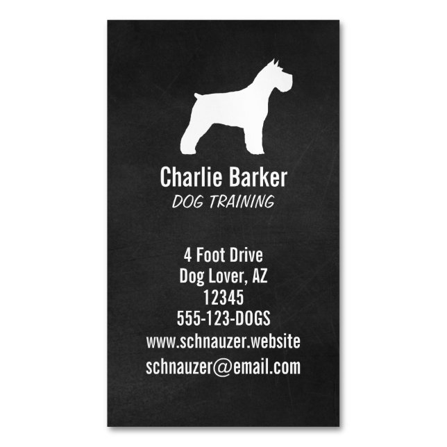 Schnauzer Dog Silhouette Chalkboard Style Vertikal Magnetische Visitenkarte (Vorderseite Vertikal)