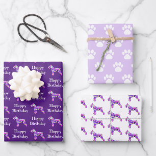 Schnauzer Dog Silhouette Lila Happy Birthday Geschenkpapier Set