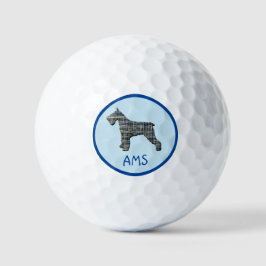 Schnauzer Dog Silhouette Monogram Grid Blue Golfball