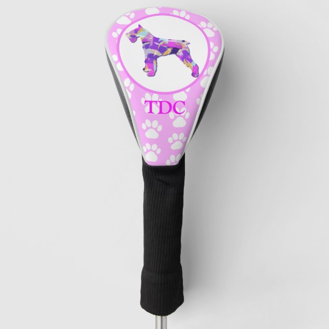 Schnauzer Dog Silhouette Paw Pink PY&B Golf Headcover (Vorderseite)