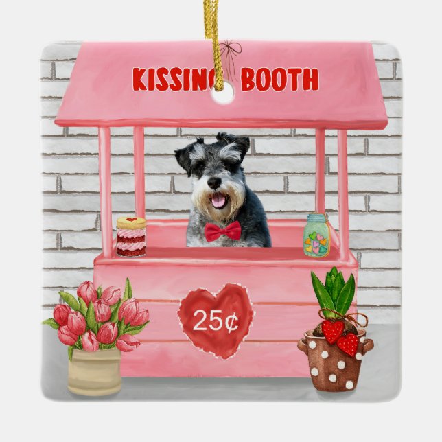 Schnauzer Dog Valentine's Day Kissing Booth Keramikornament (Vorderseite)