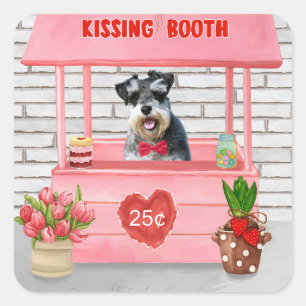 Schnauzer Dog Valentine's Day Kissing Booth Quadratischer Aufkleber