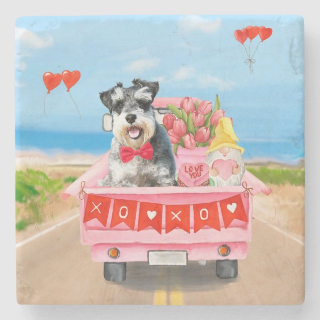 Schnauzer Dog Valentine's Day Lkw Herz Steinuntersetzer (Vorderseite)