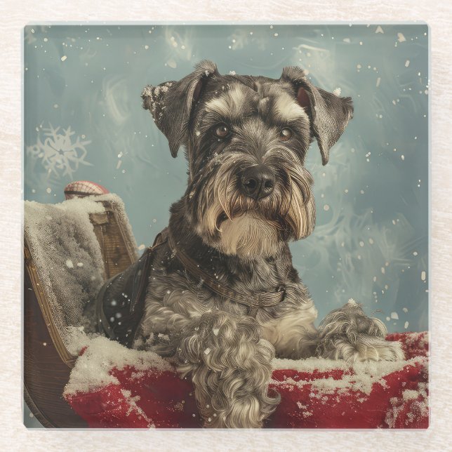 Schnauzer Dog Weihnachtsfest Glasuntersetzer (Vorderseite)