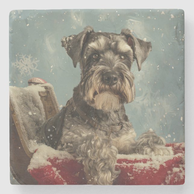 Schnauzer Dog Weihnachtsfest Steinuntersetzer (Vorderseite)