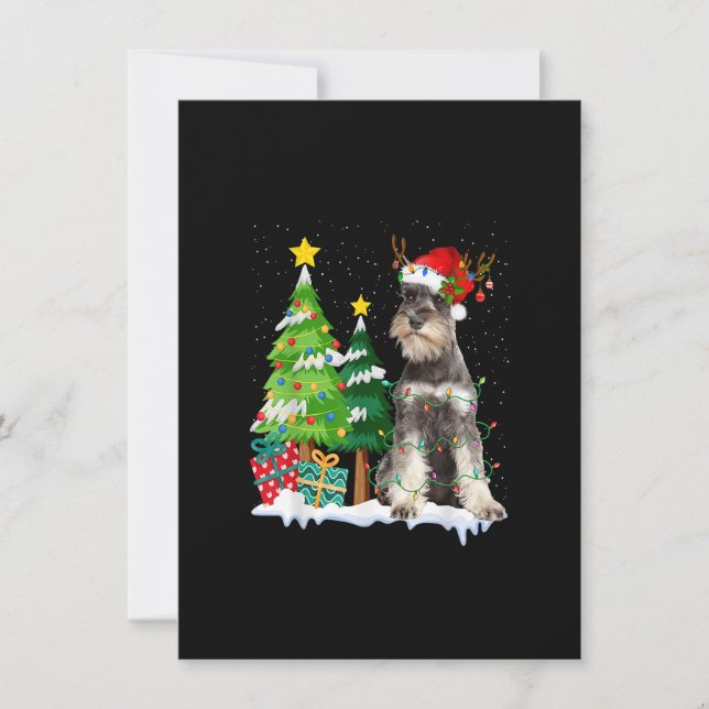 Schnauzer Dog Weihnachtsmannmütze Rentier Weihnach Einladung (Vorderseite)