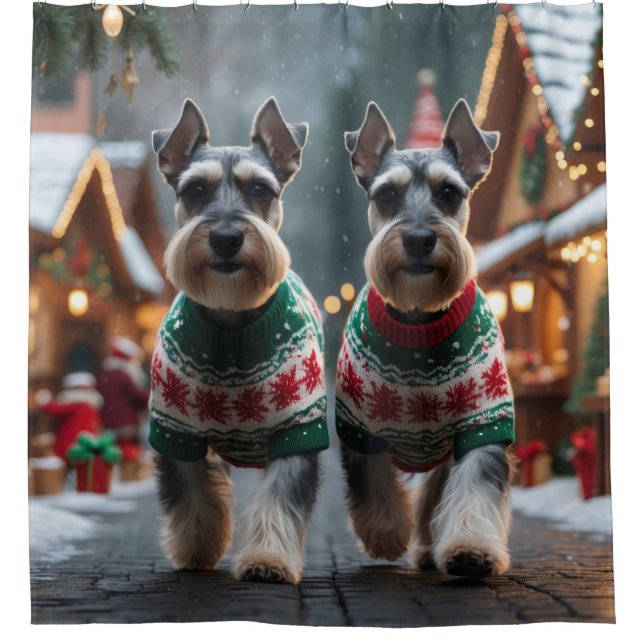 Schnauzer Dogs Christmas Snow Holiday  Duschvorhang (Vorderseite)