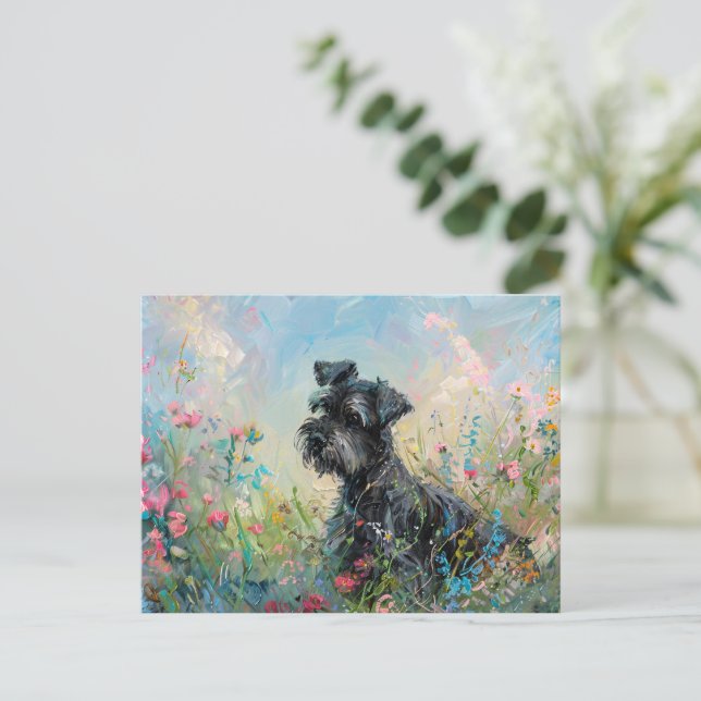 Schnauzer-farbige Wildblumen Postkarte (Stehend Vorderseite)