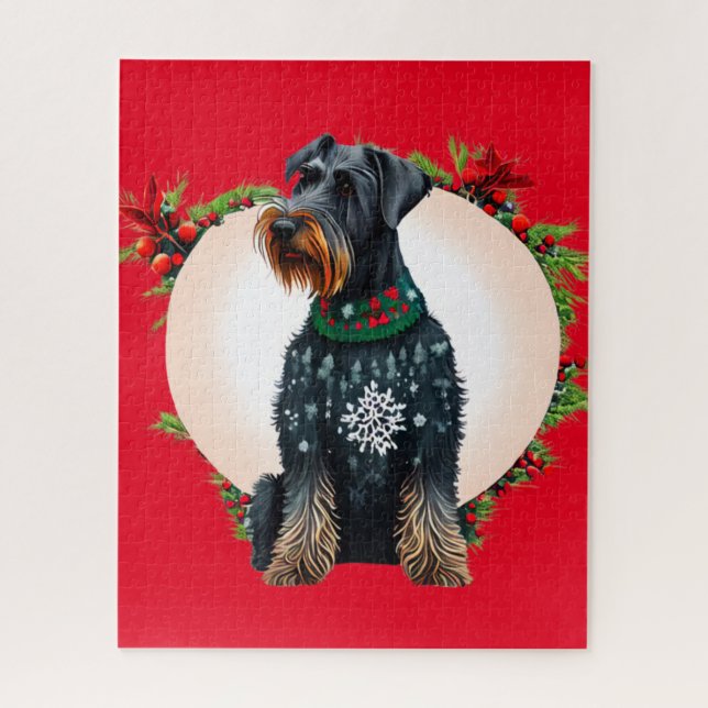 Schnauzer géant de Noël dans un puzzle laide (Vertical)
