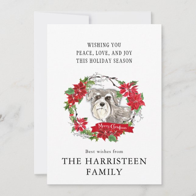Schnauzer grau Watercolor Poinsettia Weihnachten (Vorderseite)