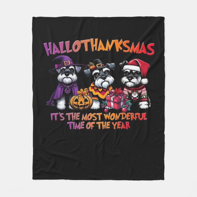 Schnauzer Halloween Erntedank Weihnachtsklassiker Fleecedecke (Vorderseite)