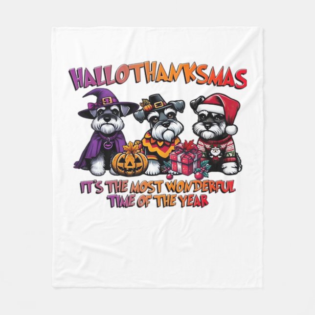 Schnauzer Halloween Erntedank Weihnachtsklassiker Fleecedecke (Vorderseite)