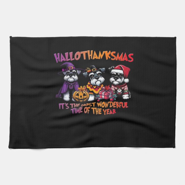 Schnauzer Halloween Erntedank Weihnachtsklassiker Geschirrtuch (Horizontal)