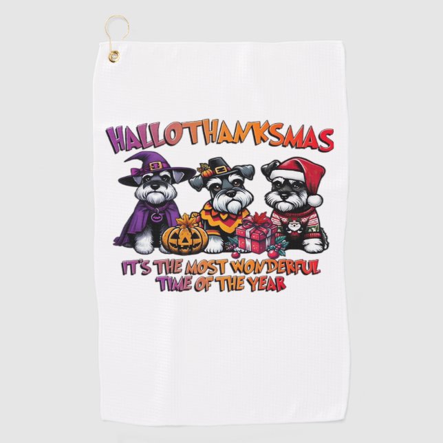 Schnauzer Halloween Erntedank Weihnachtsklassiker Golfhandtuch (Vorderseite)