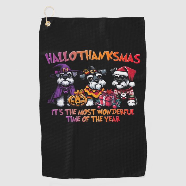 Schnauzer Halloween Erntedank Weihnachtsklassiker Golfhandtuch (Vorderseite)