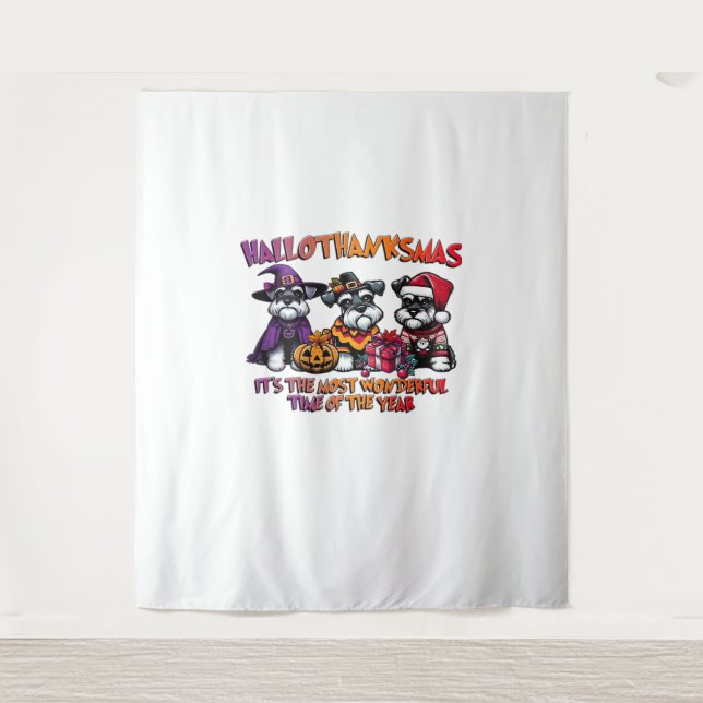 Schnauzer Halloween Erntedank Weihnachtsklassiker Wandteppich (Vorderseite)