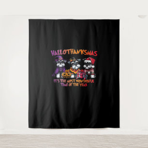 Schnauzer Halloween Erntedank Weihnachtsklassiker Wandteppich