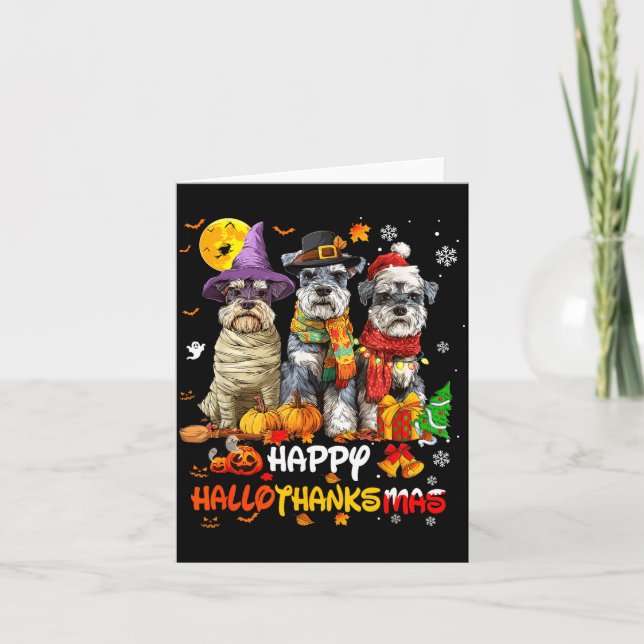 Schnauzer Happy Hallothanksmas Dog Lover Christmas Karte (Vorderseite)