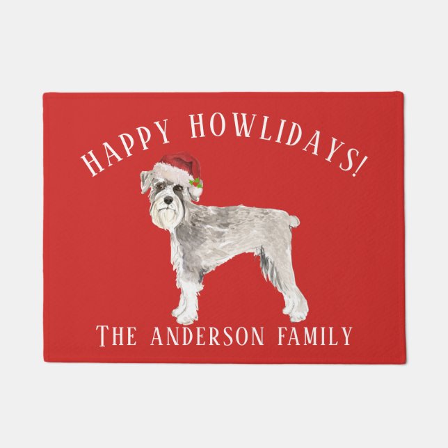 Schnauzer Happy Howlidays Weihnachten Fußmatte (Vorderseite)
