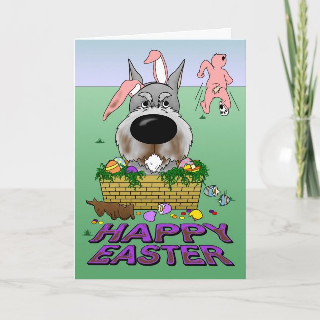 Schnauzer Happy Oaster Feiertagskarte (Vorderseite)