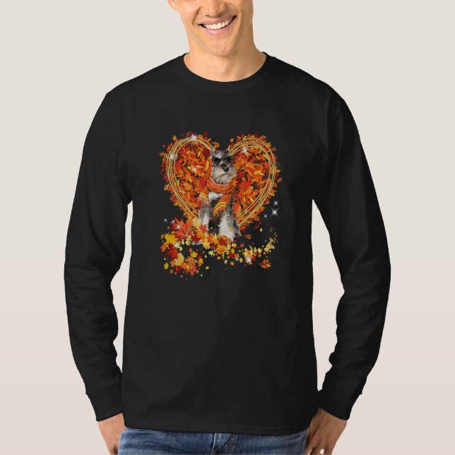 Schnauzer Hello Autumn Dog Leaves Heart Fall Thank T-Shirt (Vorderseite)