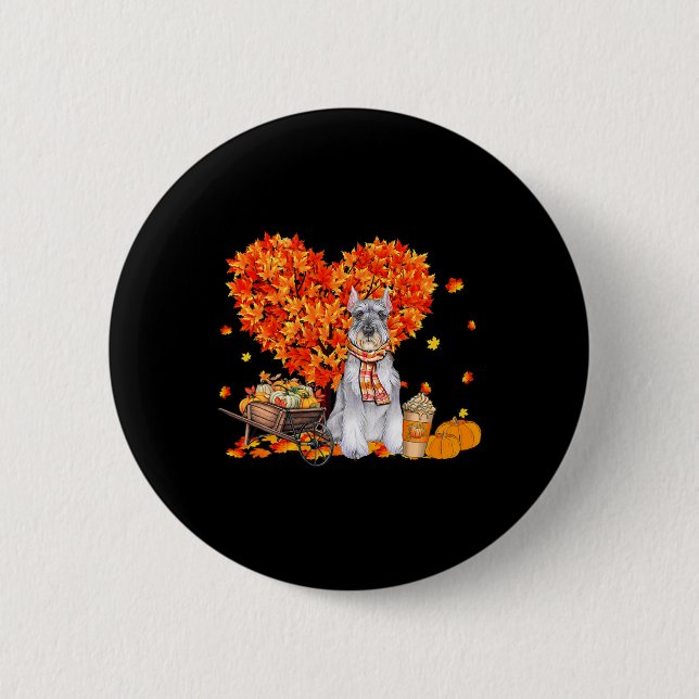 Schnauzer Herbstbaum Herbstlaub Pumpkin Hund Liebe Button (Vorderseite)