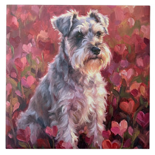Schnauzer Herzförmige Wildblumen Fliese
