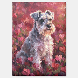 Schnauzer Herzförmige Wildblumen Magnet