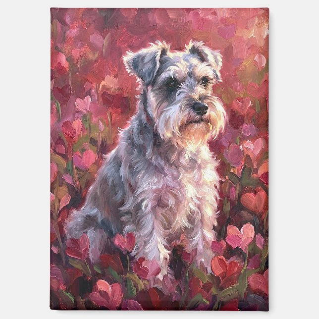 Schnauzer Herzförmige Wildblumen Magnet (Vorderseite)