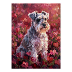 Schnauzer Herzförmige Wildblumen Poster