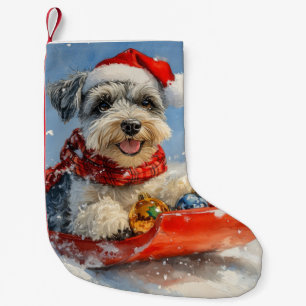Schnauzer-Hund im Schlitten Lass es schneien Weihn Kleiner Weihnachtsstrumpf