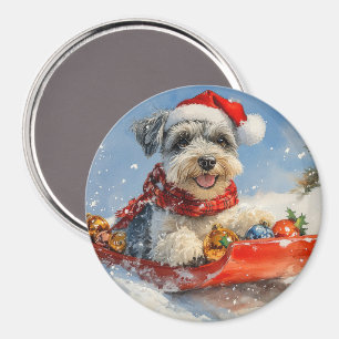 Schnauzer-Hund im Schlitten Lass es schneien Weihn Magnet