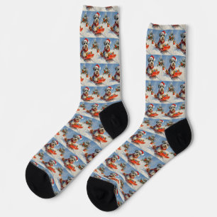 Schnauzer-Hund im Schlitten Lass es schneien Weihn Socken