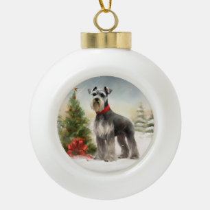 Schnauzer-Hund im Schnee Weihnachten Keramik Kugel-Ornament