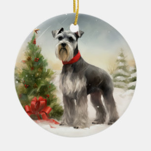 Schnauzer Hund im Schnee Weihnachten Keramik Ornament
