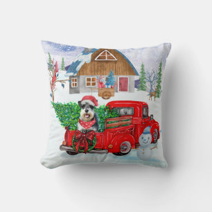 Schnauzer-Hund im Weihnachtslieferwagen Schnee Kissen