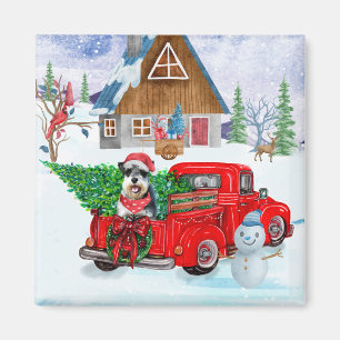Schnauzer-Hund im Weihnachtslieferwagen Schnee Magnet