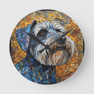 Schnauzer-Hund in atemberaubendem Detail dargestel Runde Wanduhr