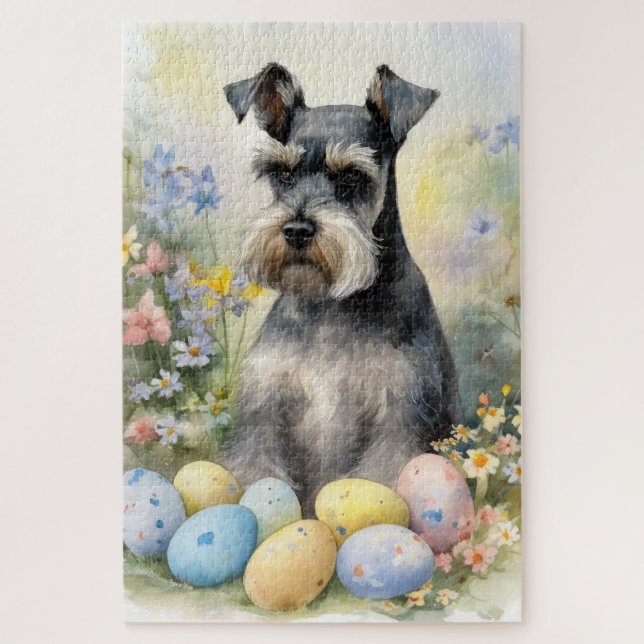 Schnauzer Hund mit Ostereier Urlaub (Vertikal)
